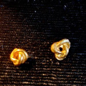 Vintage 70's Pierced Gold Plated Knot Stud Earrings